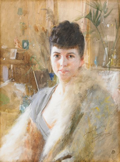 毛皮のケープを持つ女性 作： Anders Leonard Zorn